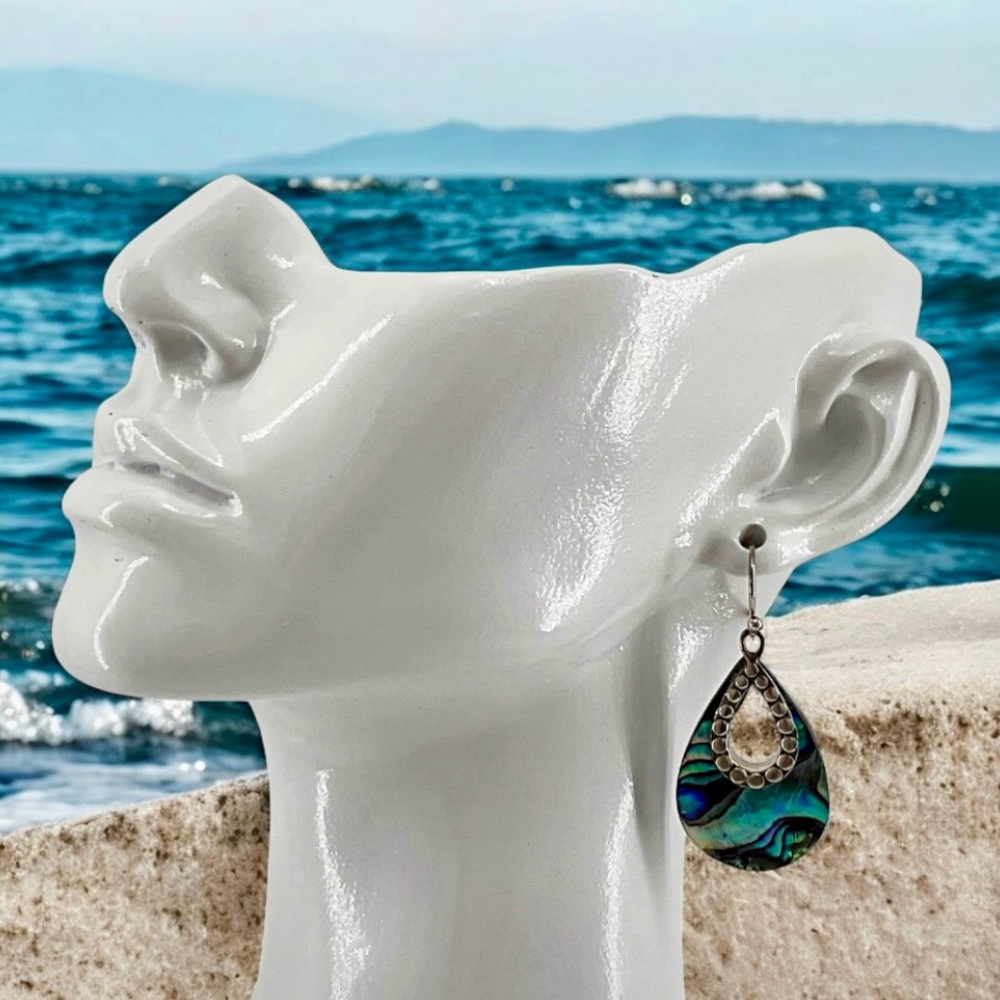 Annika Witt Aqua Blue Green Purple Abalone 925 Sterling Silver Teardrop Earrings